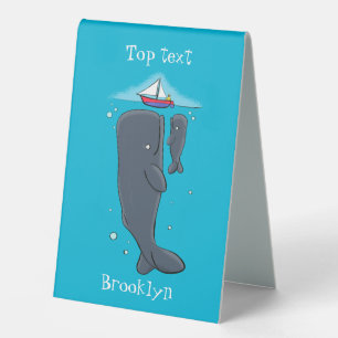 Cute whales and sailing boat cartoon illustration