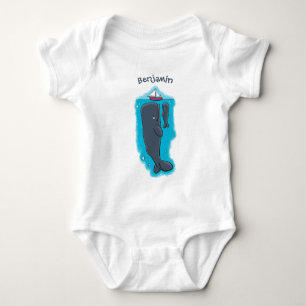 Cute whales and sailing boat cartoon illustration baby bodysuit