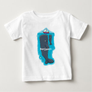 Cute whales and sailing boat cartoon illustration baby T-Shirt