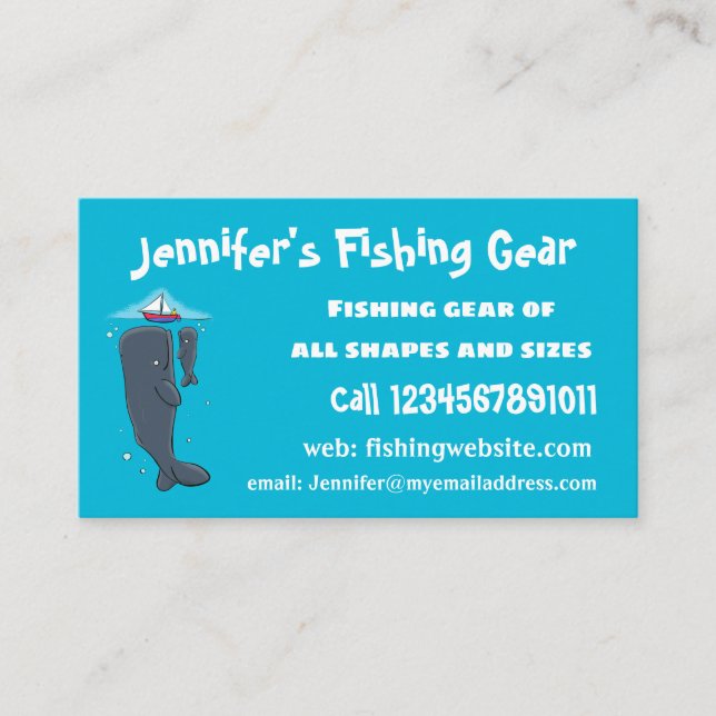 Cute whales and sailing boat cartoon illustration business card (Front)
