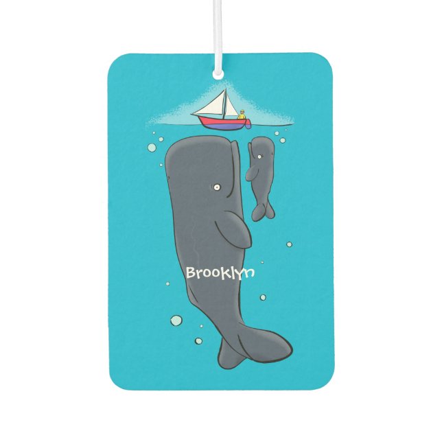 Cute whales and sailing boat cartoon illustration  car air freshener (Front)