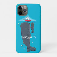 Cute whales and sailing boat cartoon illustration