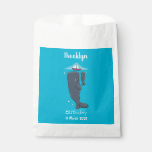 Cute whales and sailing boat cartoon illustration favour bag