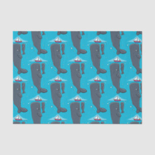 Cute whales and sailing boat cartoon illustration tissue paper