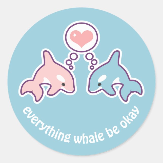 Cute Whales Classic Round Sticker (Front)