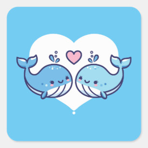 Cute Whales Couple Valentine Square Sticker