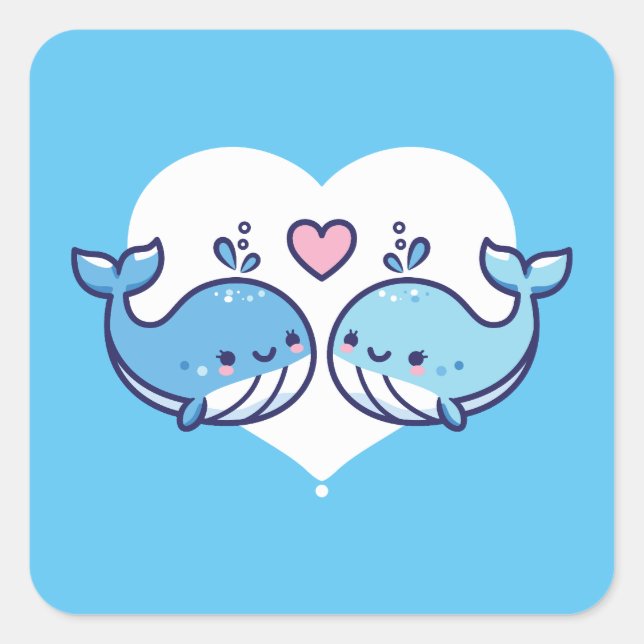 Cute Whales Couple Valentine Square Sticker (Front)