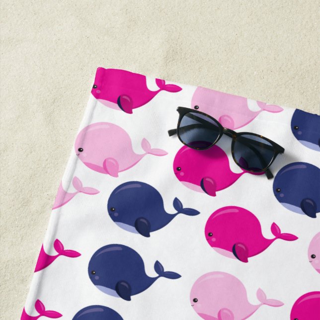 Cute Whales, Pattern Of Whales, Sea Animals Beach Towel (In Situ)
