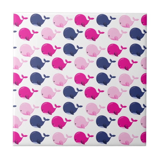 Cute Whales, Pattern Of Whales, Sea Animals Ceramic Tile (Front)
