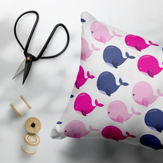 Cute Whales, Pattern Of Whales, Sea Animals Decorative Cushion (Creator Uploaded)