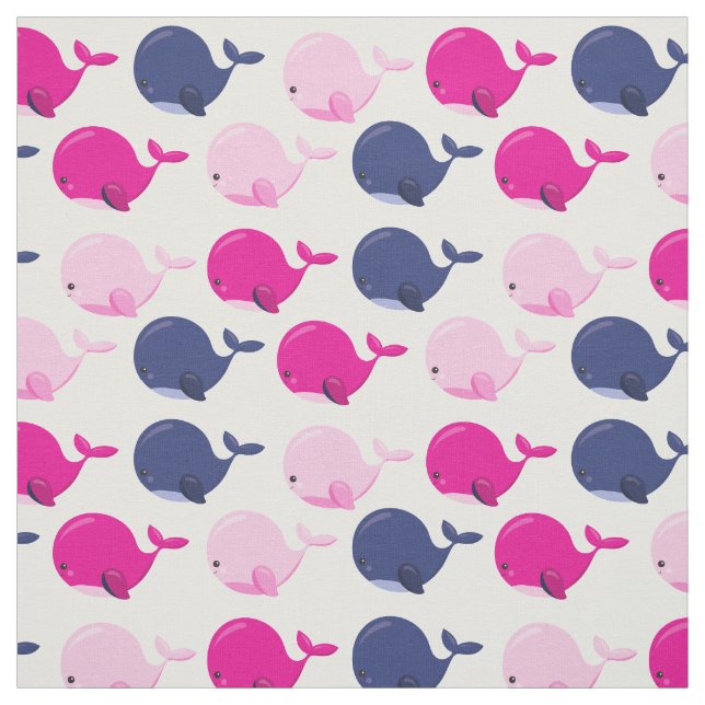 Cute Whales, Pattern Of Whales, Sea Animals Fabric (Swatch)