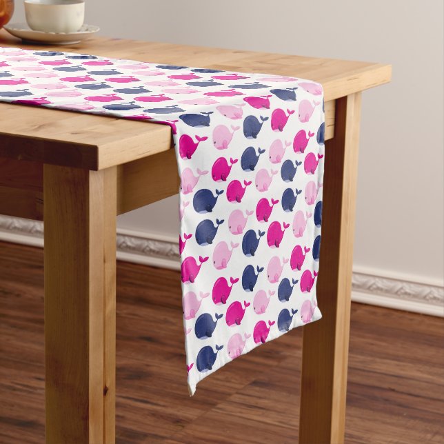 Cute Whales, Pattern Of Whales, Sea Animals Medium Table Runner (In Situ)