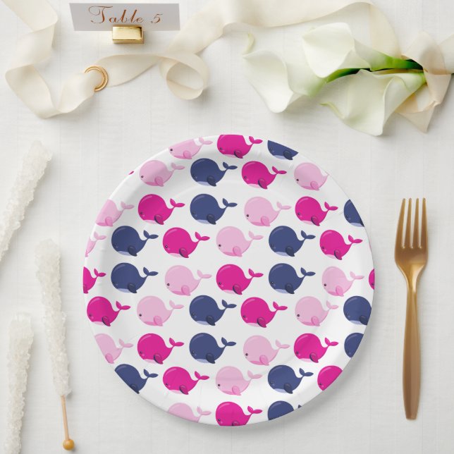 Cute Whales, Pattern Of Whales, Sea Animals Paper Plate (Wedding)