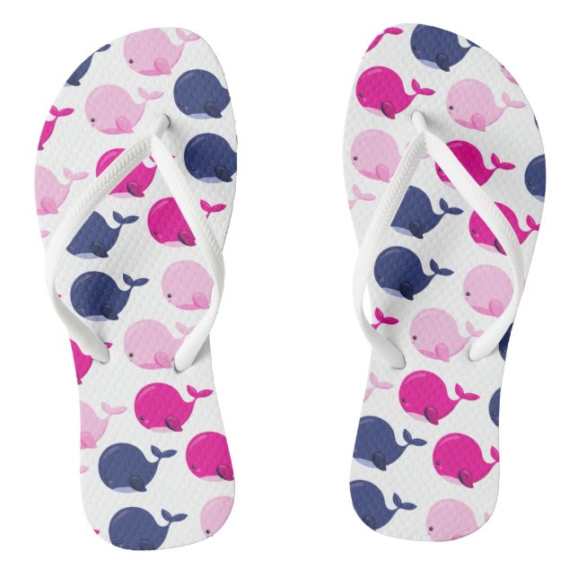 Cute Whales, Pattern Of Whales, Sea Animals Thongs (Footbed)