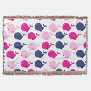 Cute Whales, Pattern Of Whales, Sea Animals Throw Blanket