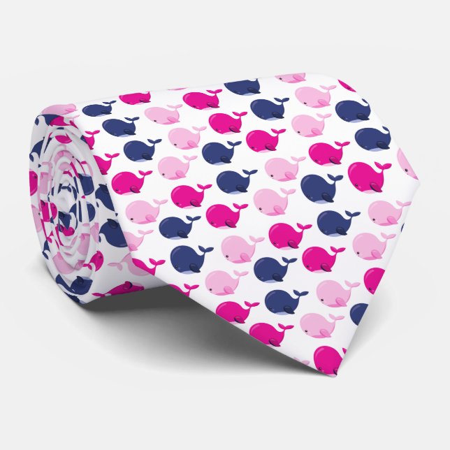 Cute Whales, Pattern Of Whales, Sea Animals Tie (Rolled)