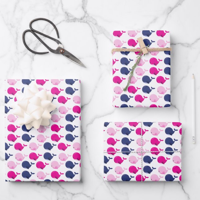 Cute Whales, Pattern Of Whales, Sea Animals Wrapping Paper Sheet (Front)