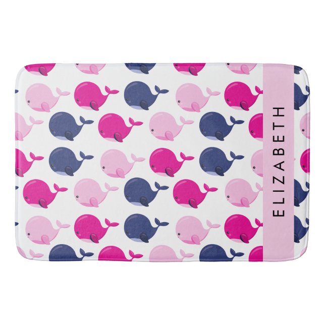Cute Whales, Pattern Of Whales, Your Name Bath Mat (Front)