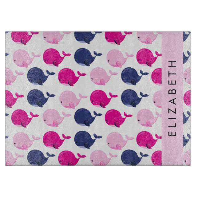 Cute Whales, Pattern Of Whales, Your Name Cutting Board (Front)