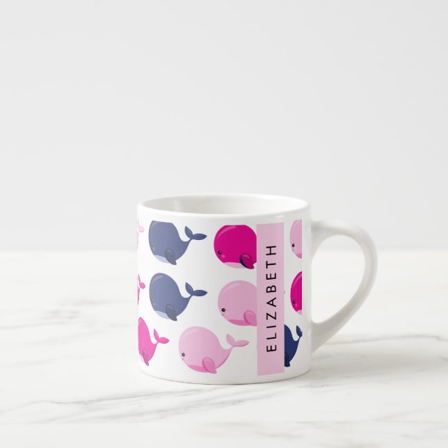 Cute Whales, Pattern Of Whales, Your Name Espresso Cup (Right)