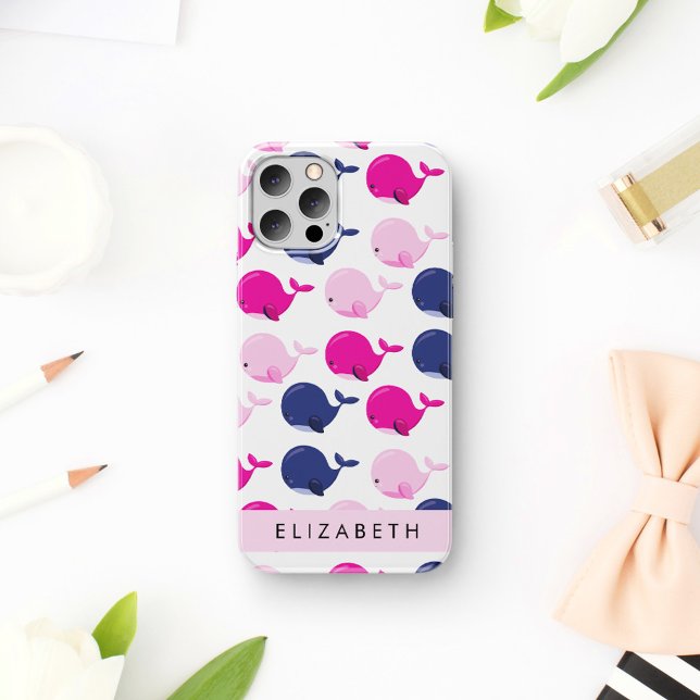 Cute Whales, Pattern Of Whales, Your Name iPhone 16 Case (Creator Uploaded)