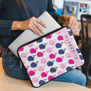 Cute Whales, Pattern Of Whales, Your Name Laptop Sleeve