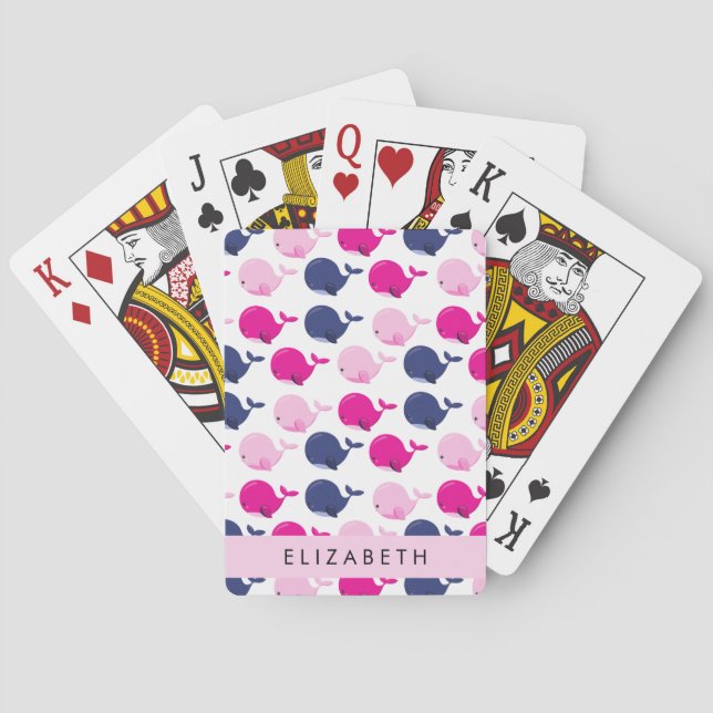 Cute Whales, Pattern Of Whales, Your Name Playing Cards (Back)