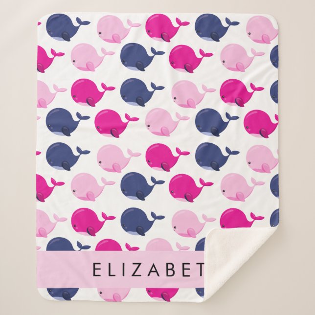 Cute Whales, Pattern Of Whales, Your Name Sherpa Blanket (Front)