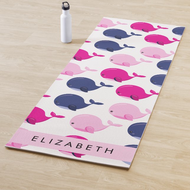 Cute Whales, Pattern Of Whales, Your Name Yoga Mat (In Situ)