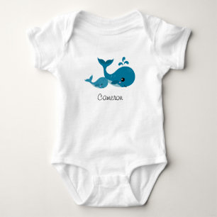 Cute whales personalised name baby bodysuit