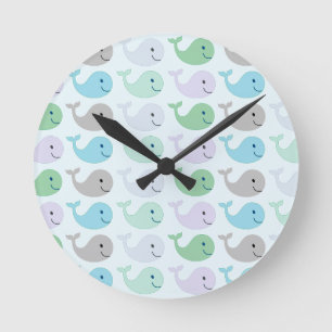 Cute Whales Round Clock