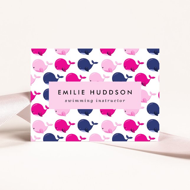 Cute Whales, Swim Instructor, Swimming Coach Business Card (Creator Uploaded)