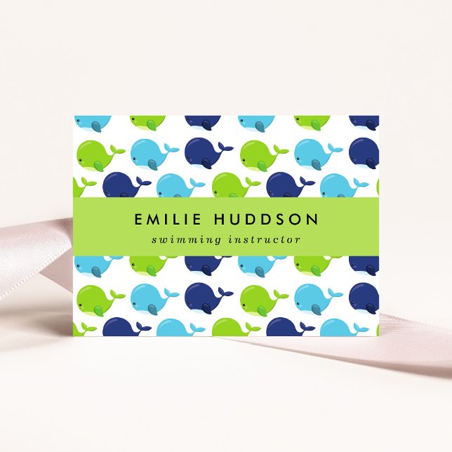 Cute Whales, Swim Instructor, Swimming Coach Business Card (Creator Uploaded)