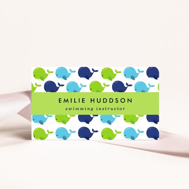 Cute Whales, Swim Instructor, Swimming Coach Business Card (Creator Uploaded)