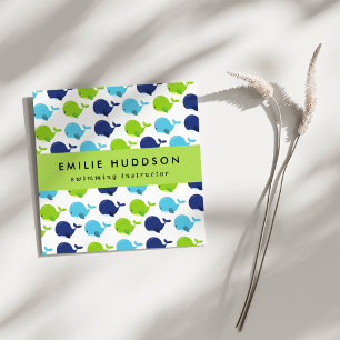 Cute Whales, Swim Instructor, Swimming Coach Square Business Card