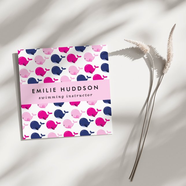 Cute Whales, Swim Instructor, Swimming Coach Square Business Card (Creator Uploaded)