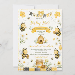Cute What Will Baby Bee Gender Reveal Daisy Floral Invitation