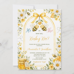 Cute What Will Baby Bee Gender Reveal Daisy Floral Invitation