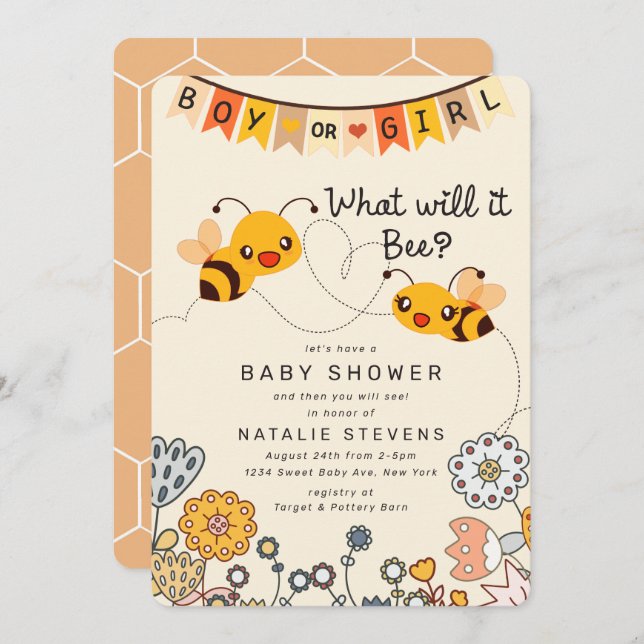 Cute What will it Bee Gender Reveal Baby Shower Invitation (Front/Back)