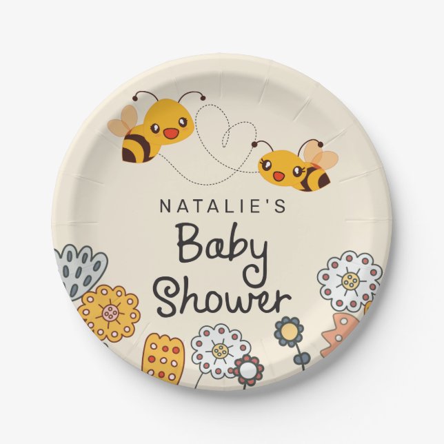 Cute What will it Bee Gender Reveal Baby Shower Paper Plate (Front)