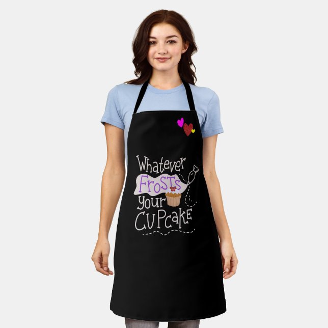Cute Whatever Frosts Your Cupcake Black Bakers  Apron (Worn)
