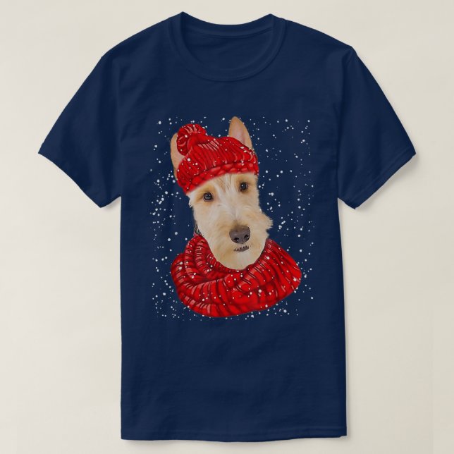 Cute Wheaten Scottish Terrier Dog Xmas Hat Scarf  T-Shirt (Design Front)