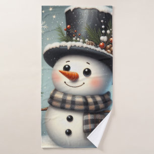 Cute whimiscal Christmas/winter snowman Bath Towel