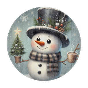 Cute whimiscal Christmas/winter snowman Cutting Board