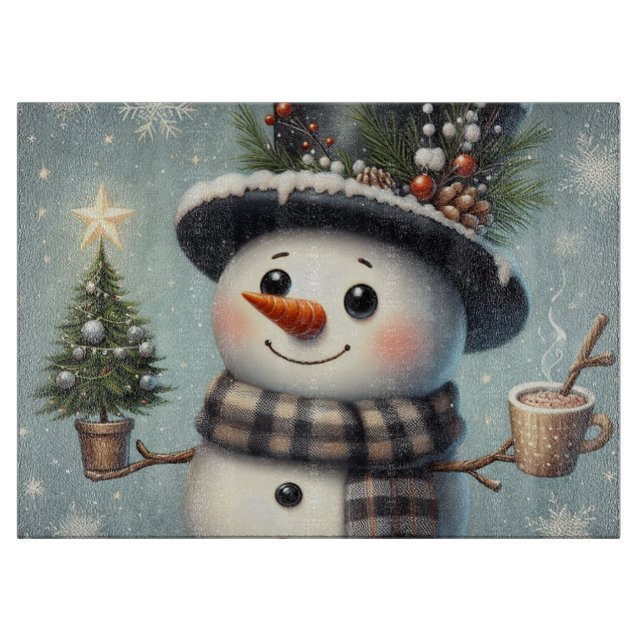 Cute whimiscal Christmas/winter snowman Cutting Board (Front)