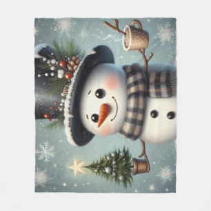Cute whimiscal Christmas/winter snowman Fleece Blanket