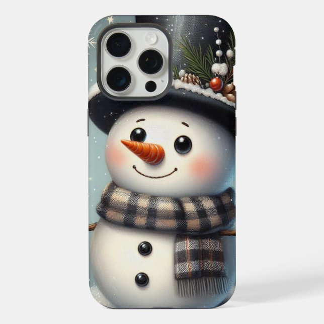 Cute whimiscal Christmas/winter snowman iPhone Case (Back)