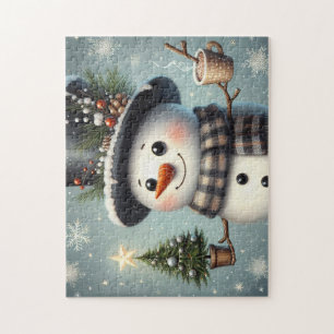 Cute whimiscal Christmas/winter snowman Jigsaw Puzzle