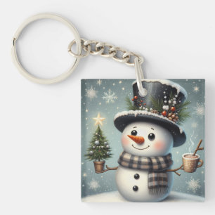 Cute whimiscal Christmas/winter snowman Key Ring