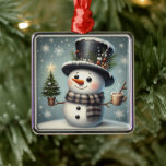 Cute whimiscal Christmas/winter snowman Metal Ornament<br><div class="desc">cute</div>